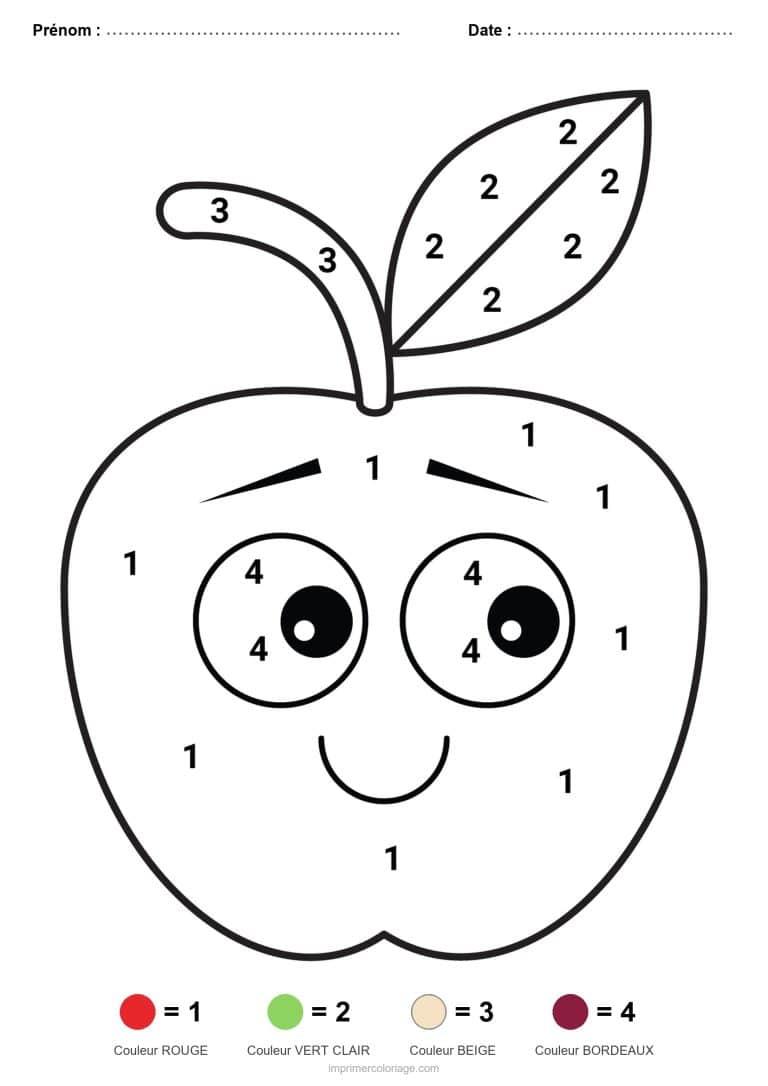 coloriage magique maternelle pomme, dessin gratuit &agrave; imprimer