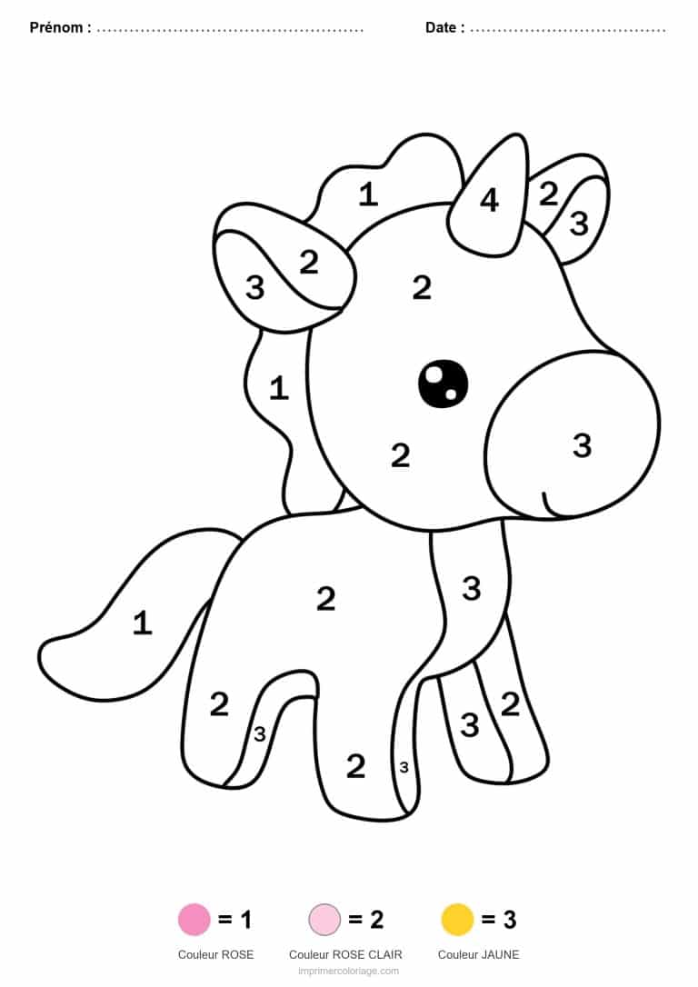 coloriage magique maternelle poney, dessin gratuit &agrave; imprimer