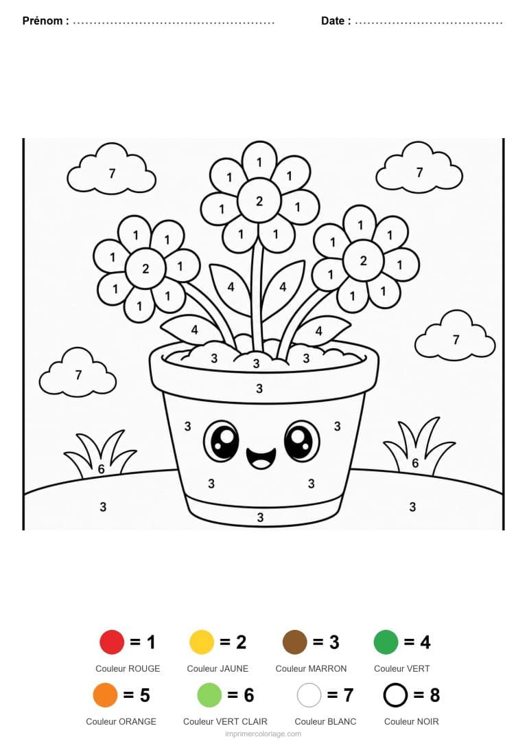 coloriage magique maternelle pot de fleurs, dessin gratuit &agrave; imprimer