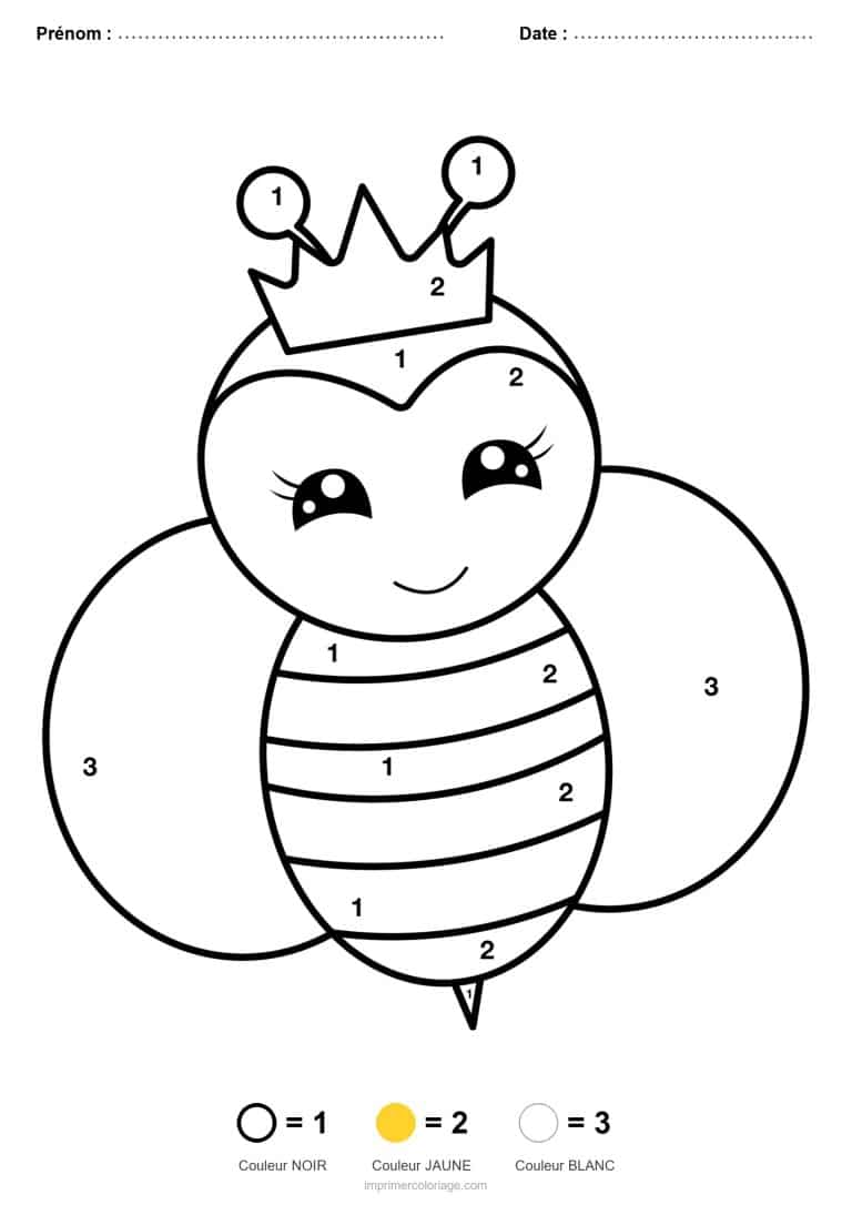 coloriage magique maternelle reine des abeilles, dessin gratuit &agrave; imprimer