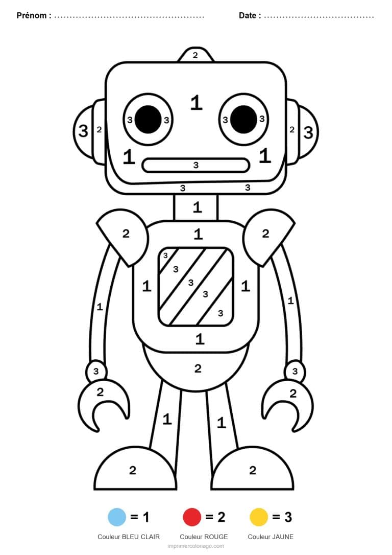 coloriage magique maternelle robot, dessin gratuit &agrave; imprimer