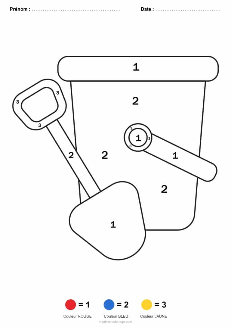 coloriage magique maternelle seau et pelle, dessin gratuit &agrave; imprimer