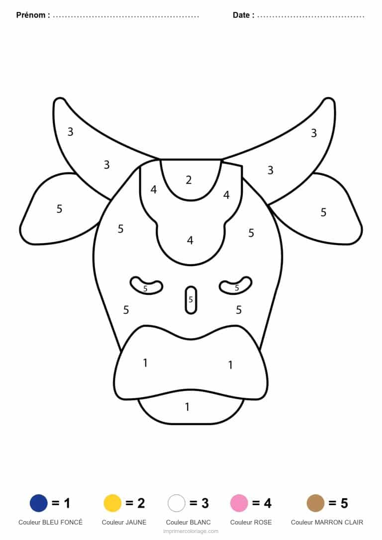 coloriage magique maternelle taureau, dessin gratuit &agrave; imprimer