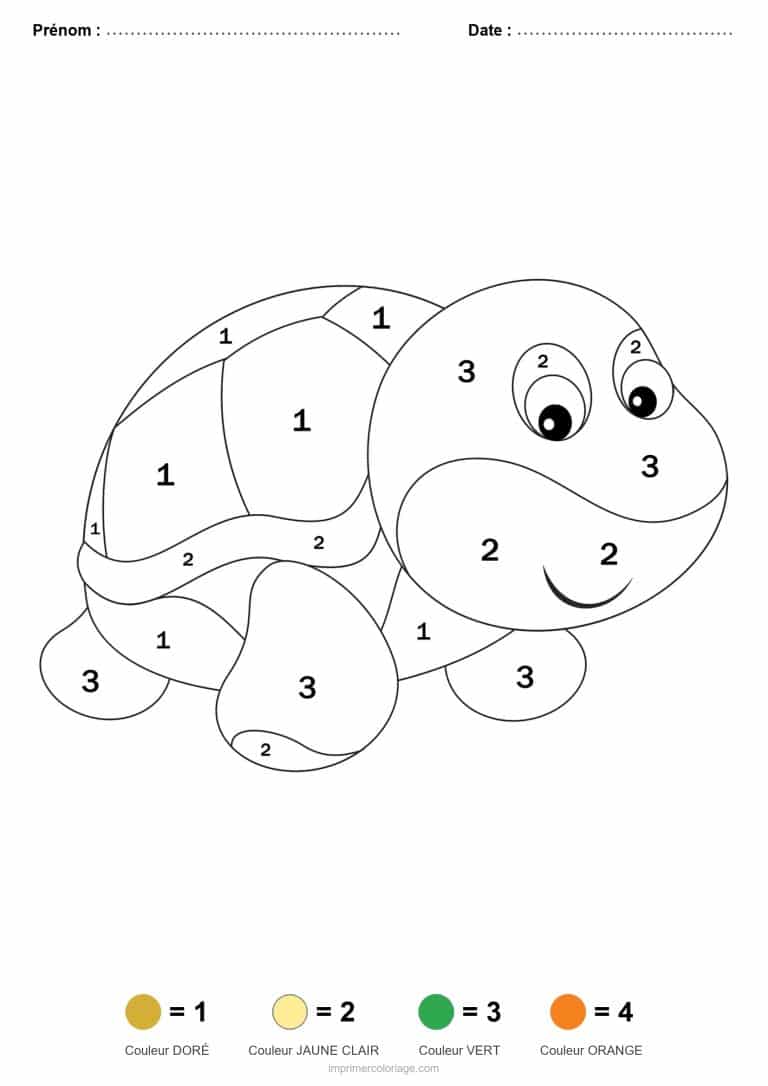 coloriage magique maternelle tortue, dessin gratuit &agrave; imprimer