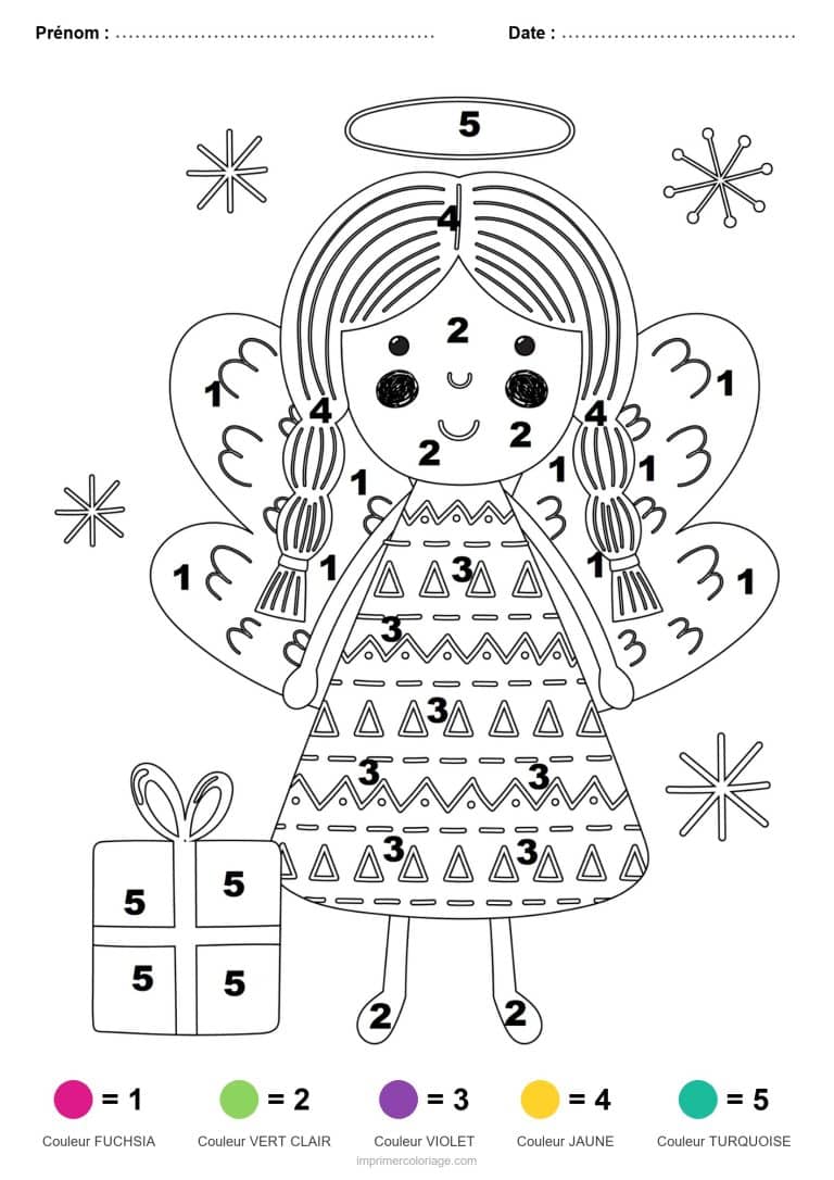 coloriage magique noel ange de noel, dessin gratuit &agrave; imprimer
