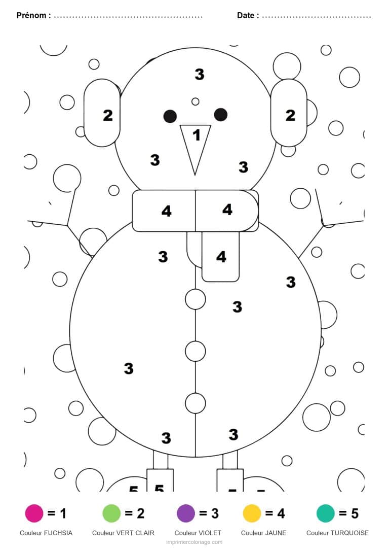 coloriage magique noel bonhomme de neige 11, dessin gratuit &agrave; imprimer