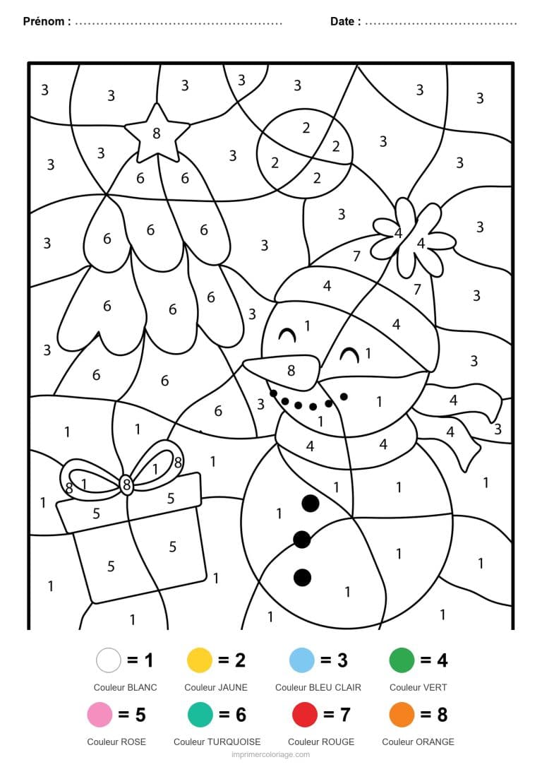 coloriage magique noel bonhomme de neige 3, dessin gratuit &agrave; imprimer