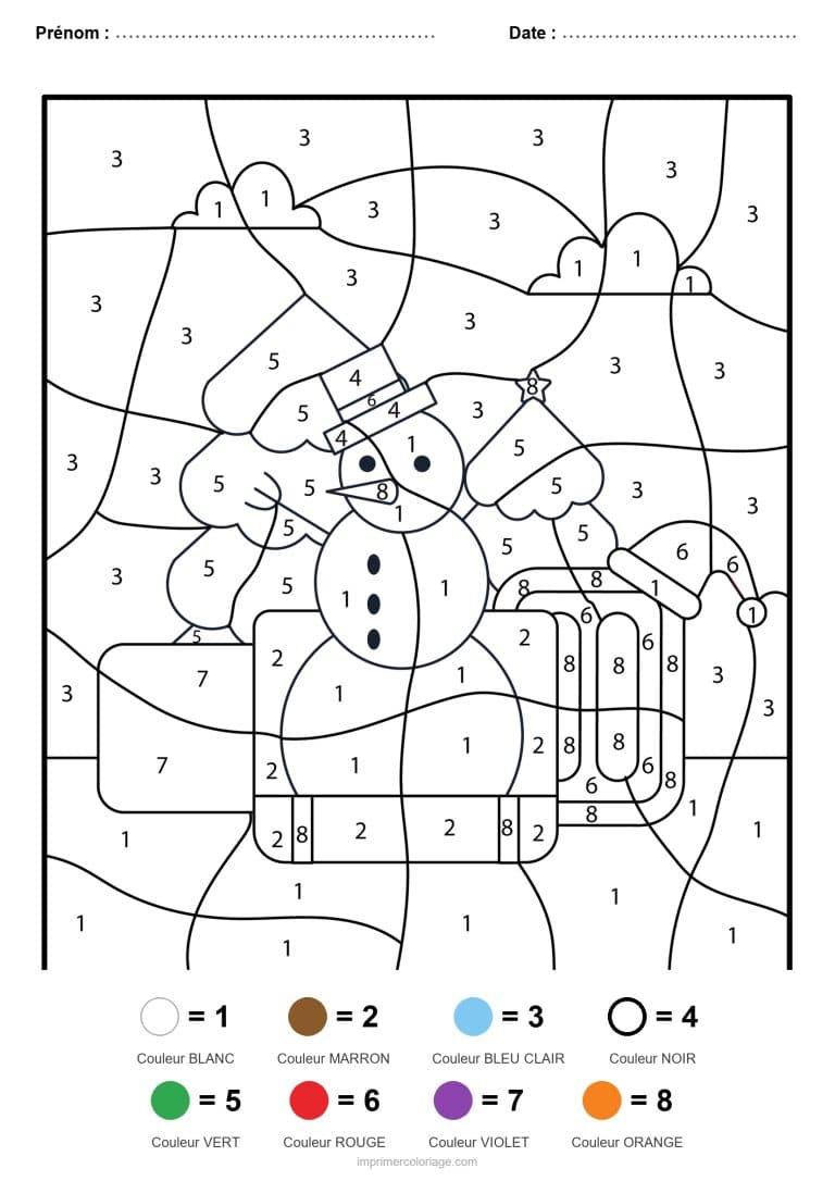 coloriage magique noel bonhomme de neige 4, dessin gratuit &agrave; imprimer