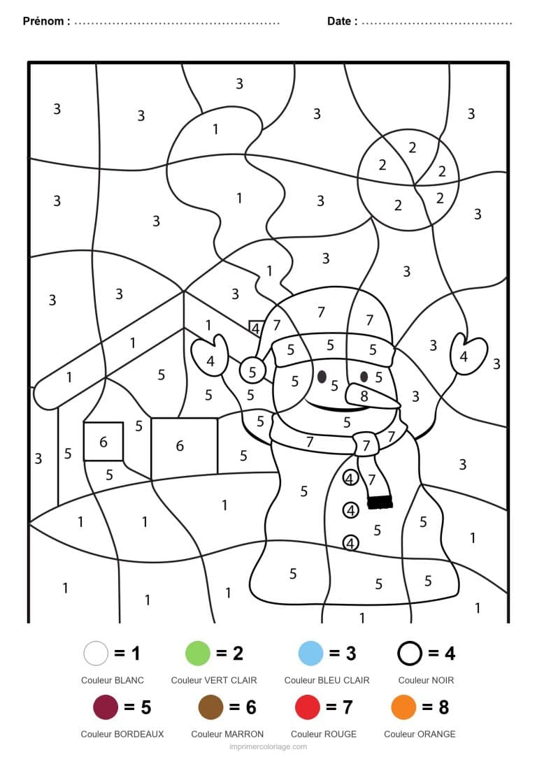 coloriage magique noel bonhomme de neige 5, dessin gratuit &agrave; imprimer