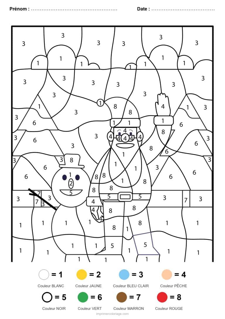 coloriage magique noel bonhomme de neige 6, dessin gratuit &agrave; imprimer