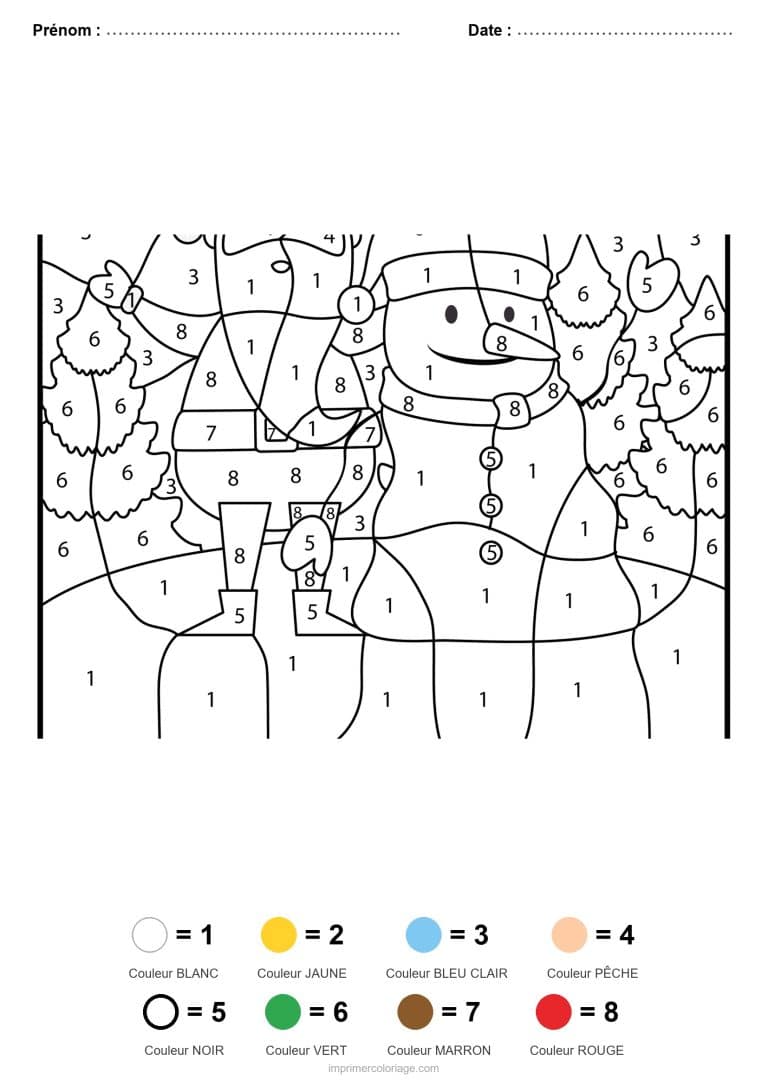 coloriage magique noel bonhomme de neige 7, dessin gratuit &agrave; imprimer