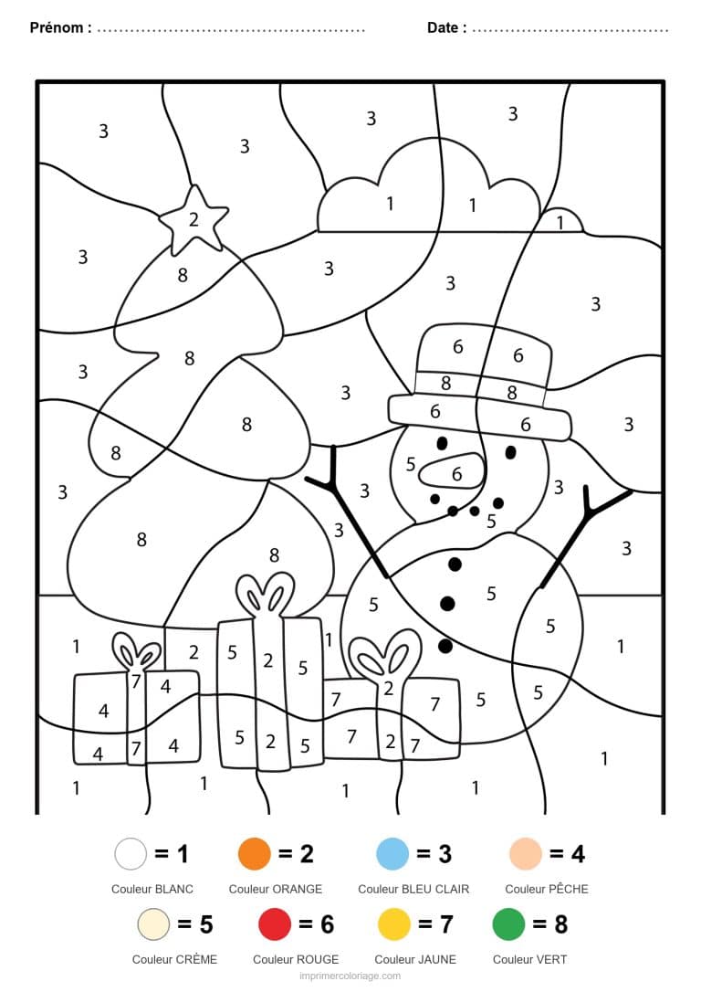 coloriage magique noel bonhomme de neige 8, dessin gratuit &agrave; imprimer