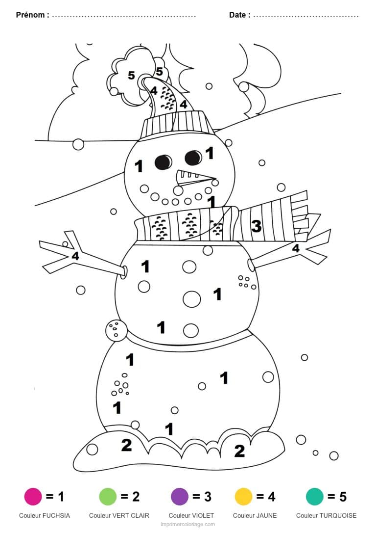coloriage magique noel bonhomme de neige 9, dessin gratuit &agrave; imprimer