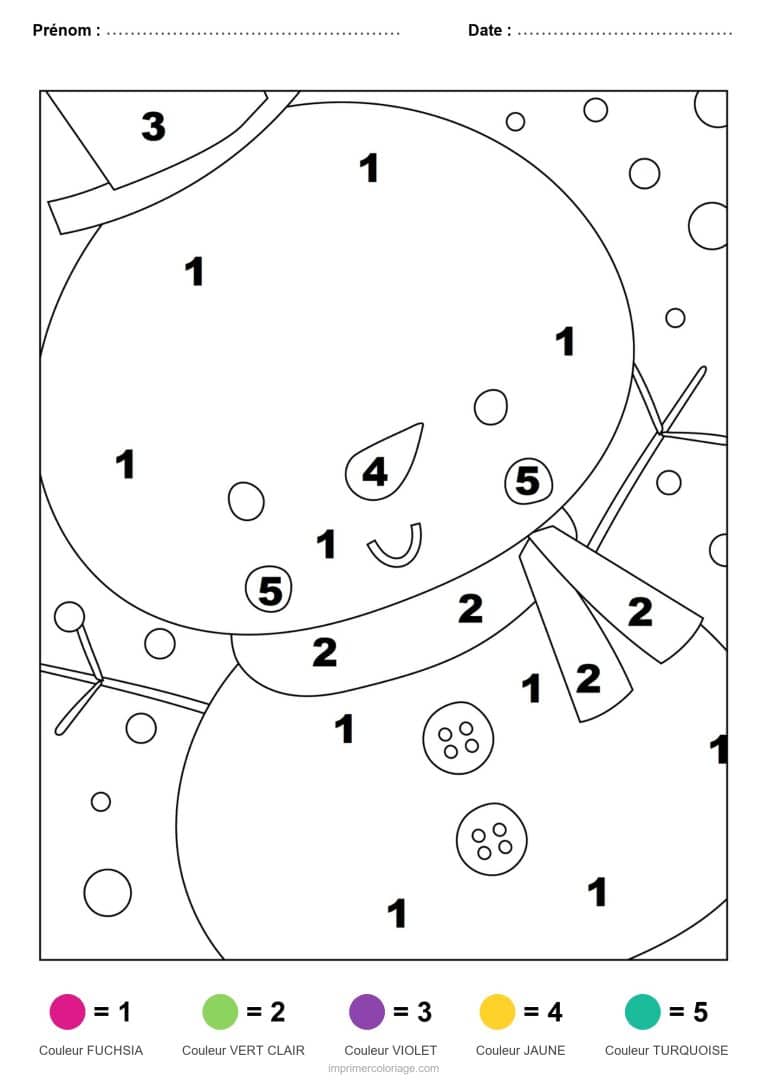 coloriage magique noel bonhomme de neige a l echarpe 2, dessin gratuit &agrave; imprimer