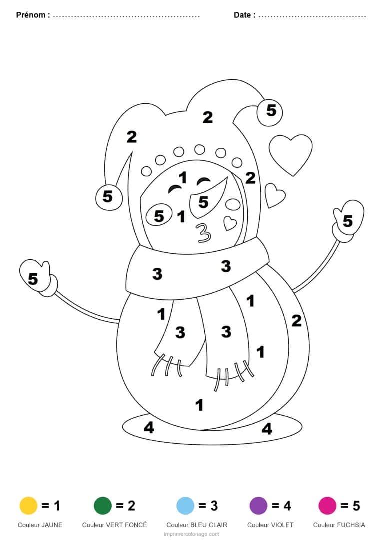 coloriage magique noel bonhomme de neige a l echarpe 3, dessin gratuit &agrave; imprimer