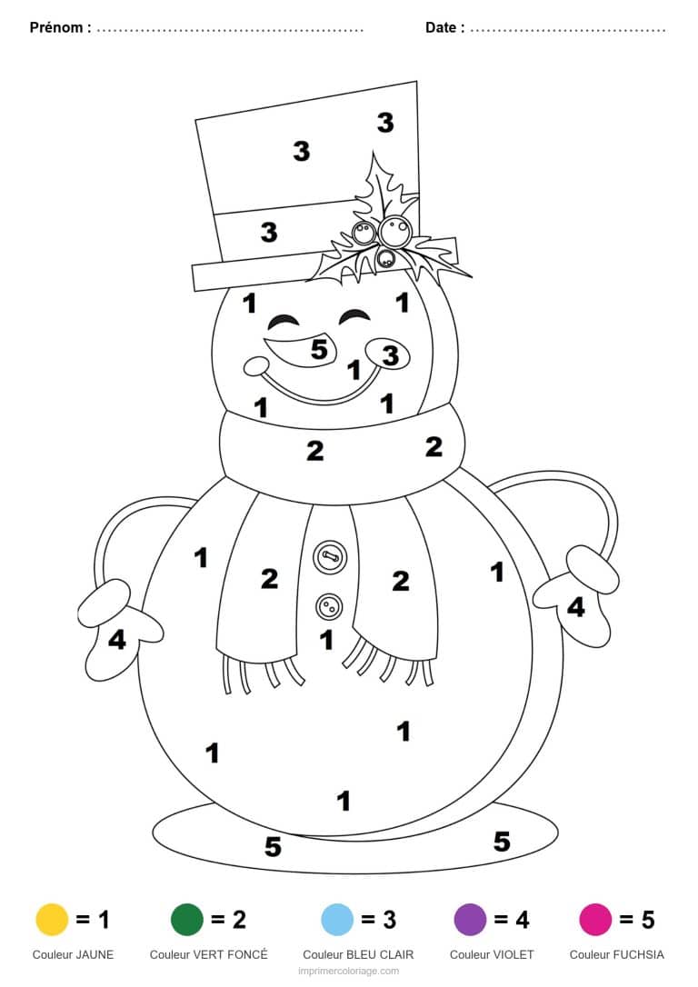 coloriage magique noel bonhomme de neige au haut de forme 2, dessin gratuit &agrave; imprimer