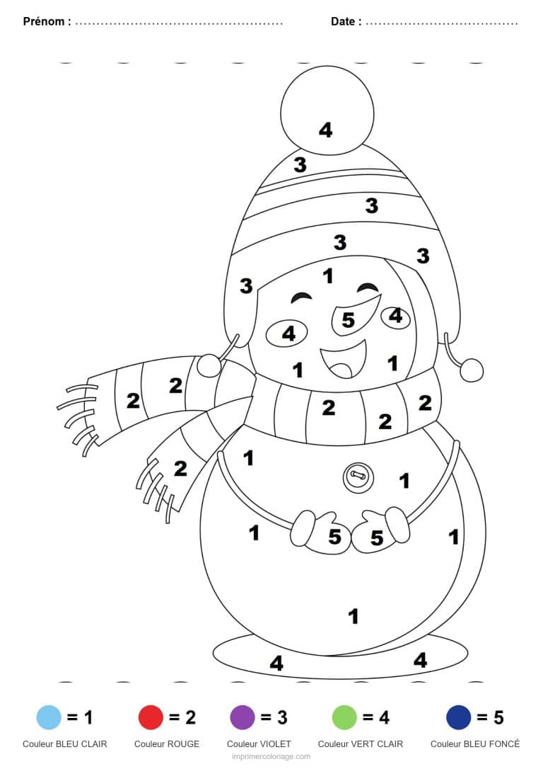 coloriage magique noel bonhomme de neige rieur, dessin gratuit &agrave; imprimer