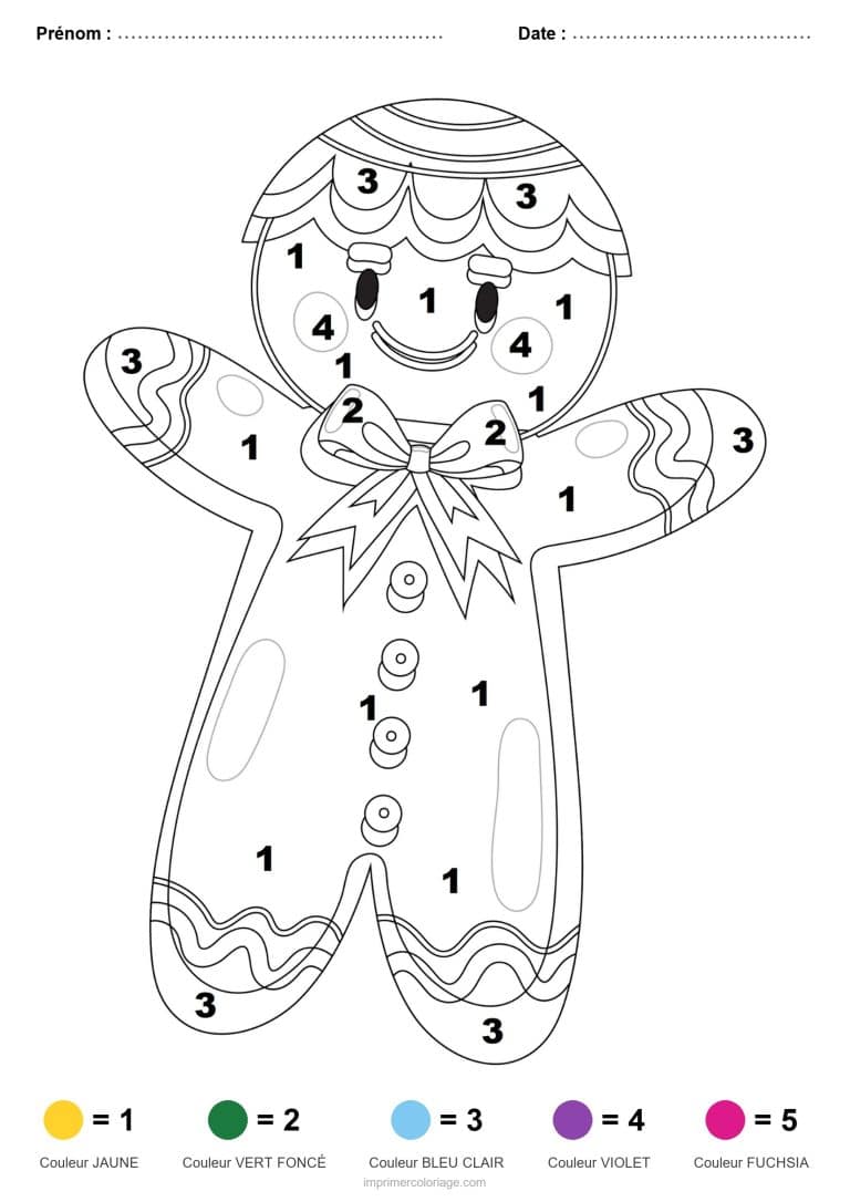 coloriage magique noel bonhomme en pain d epices, dessin gratuit &agrave; imprimer