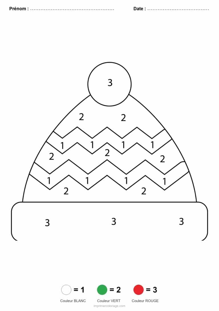 coloriage magique noel bonnet d hiver, dessin gratuit &agrave; imprimer