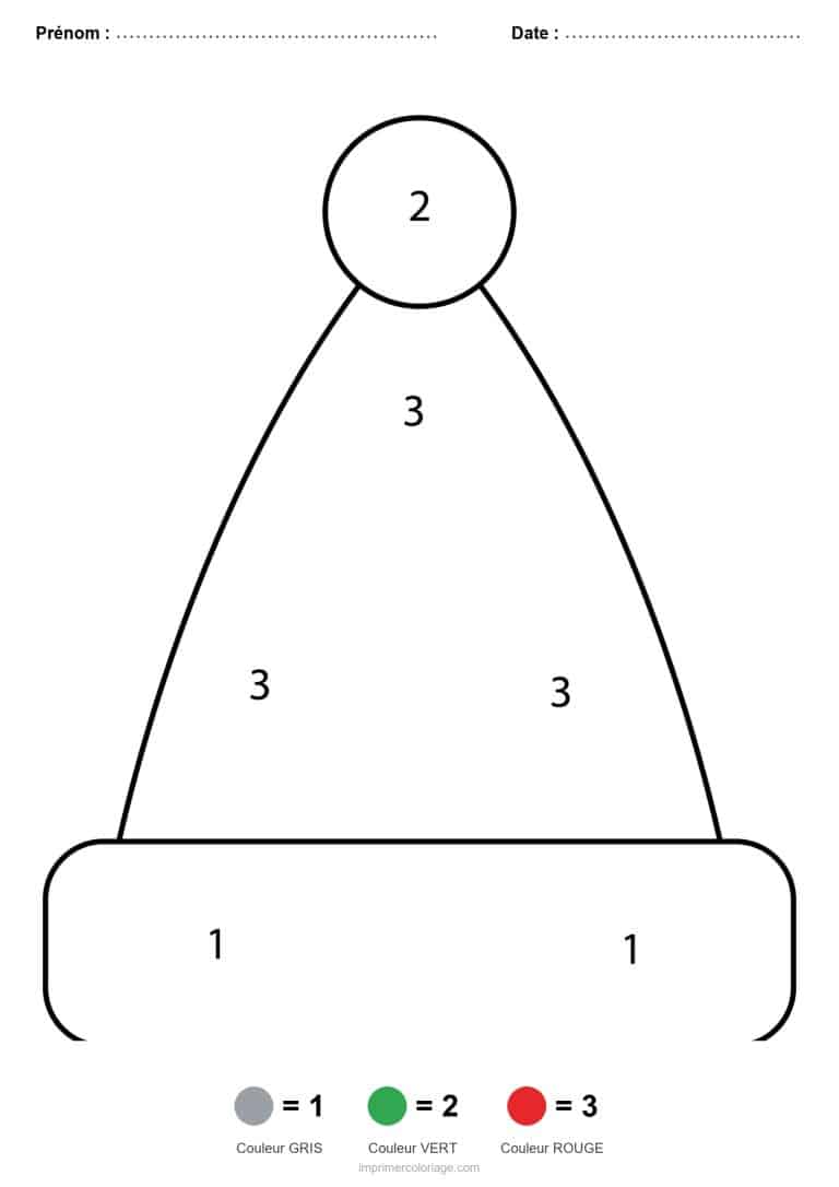 coloriage magique noel bonnet de pere noel, dessin gratuit &agrave; imprimer