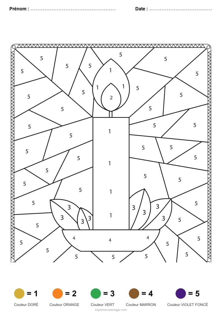 coloriage magique noel bougie 2, dessin gratuit &agrave; imprimer