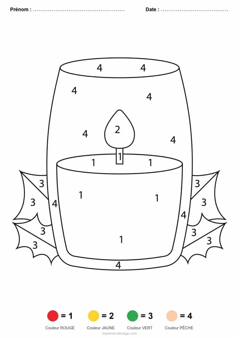 coloriage magique noel bougie, dessin gratuit &agrave; imprimer