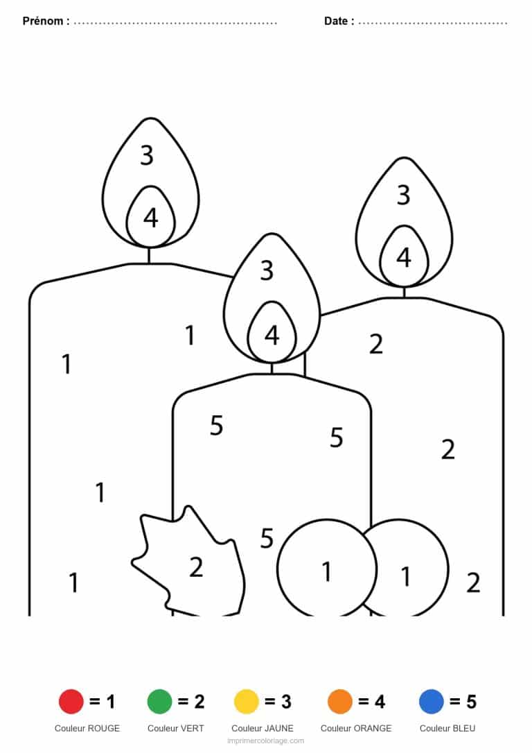 coloriage magique noel bougies de noel, dessin gratuit &agrave; imprimer
