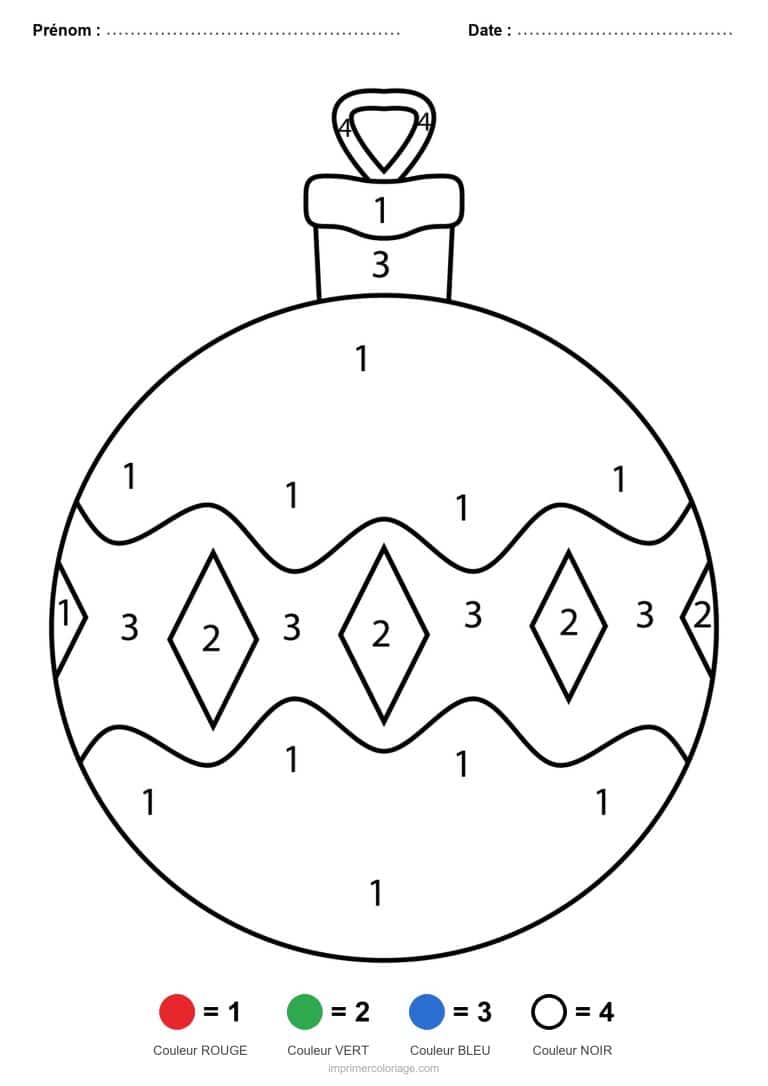 coloriage magique noel boule de noel, dessin gratuit &agrave; imprimer