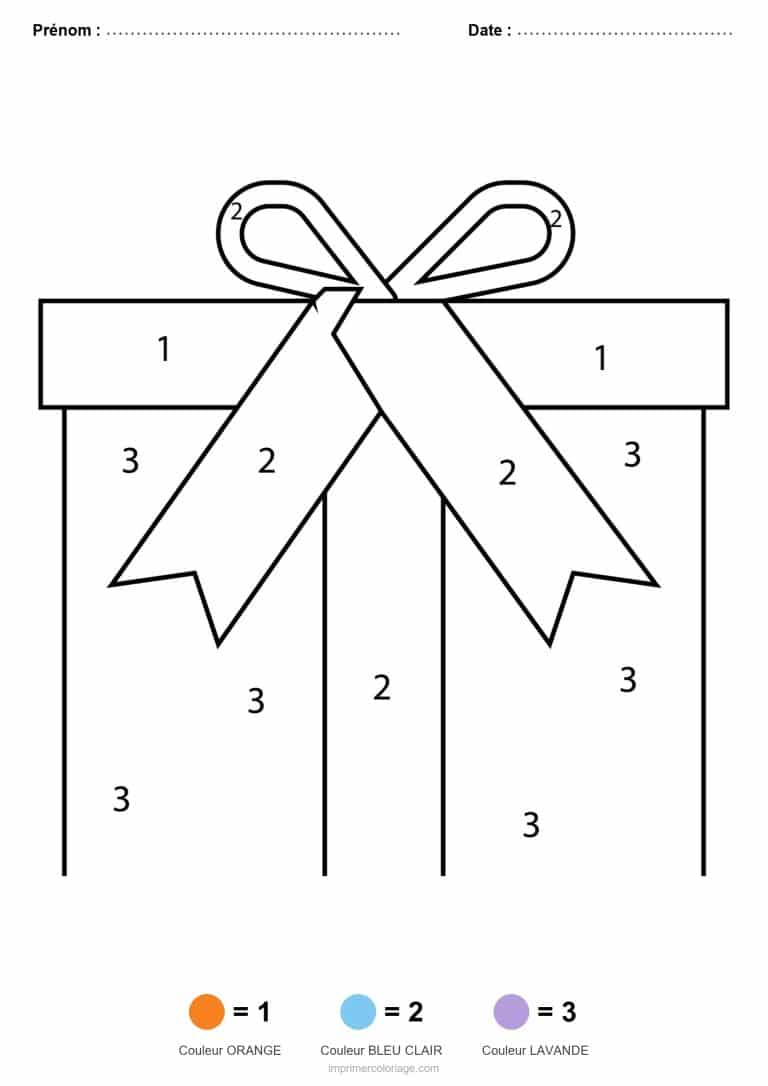 coloriage magique noel cadeau a ruban, dessin gratuit &agrave; imprimer