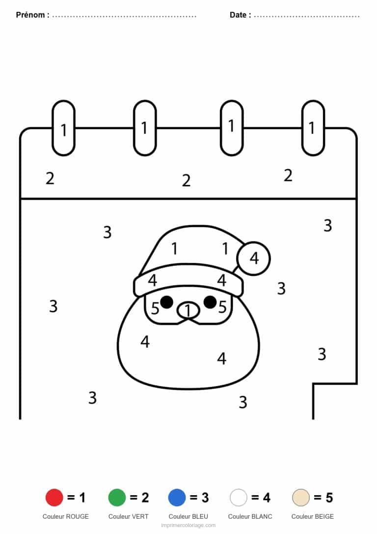 coloriage magique noel calendrier de noel, dessin gratuit &agrave; imprimer