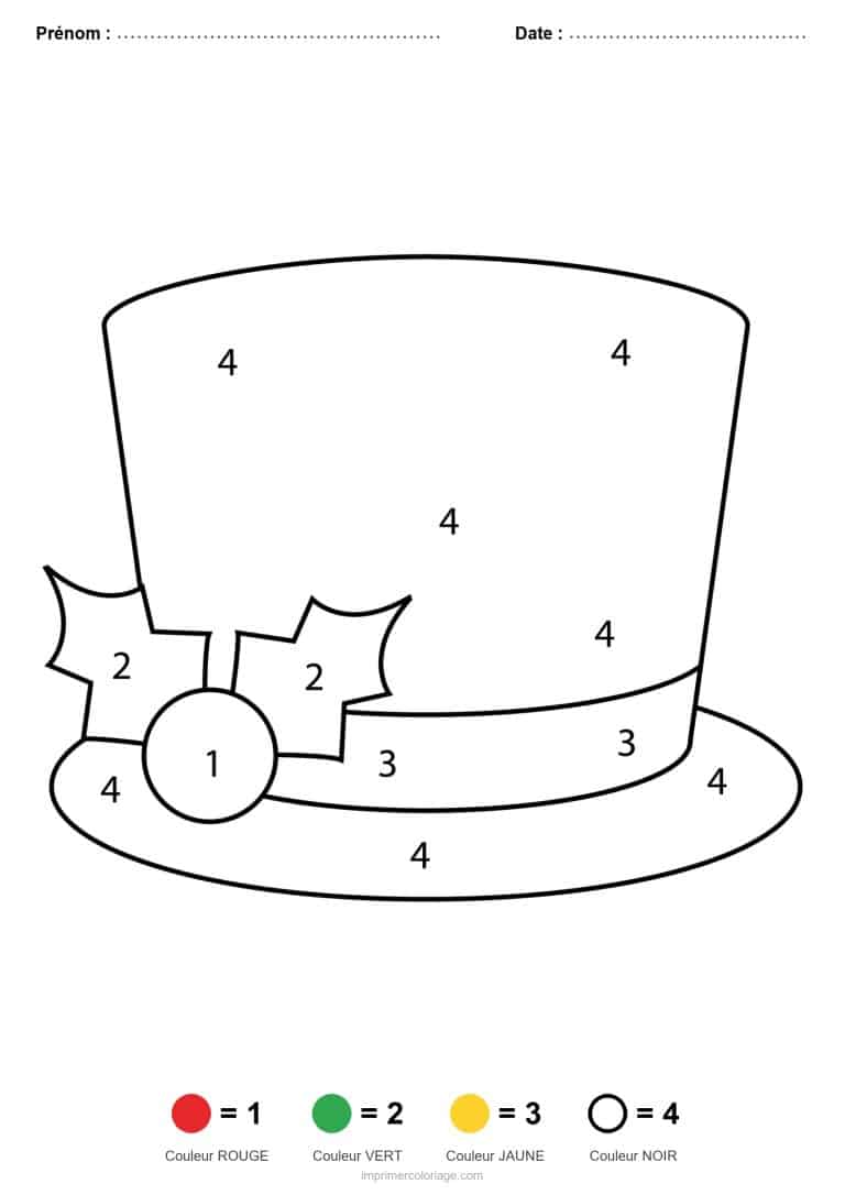 coloriage magique noel chapeau haut de forme, dessin gratuit &agrave; imprimer