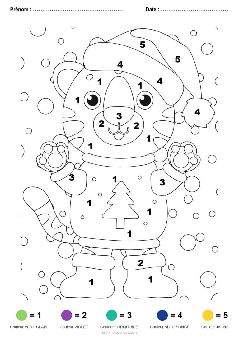 coloriage magique noel chaton de noel, dessin gratuit &agrave; imprimer