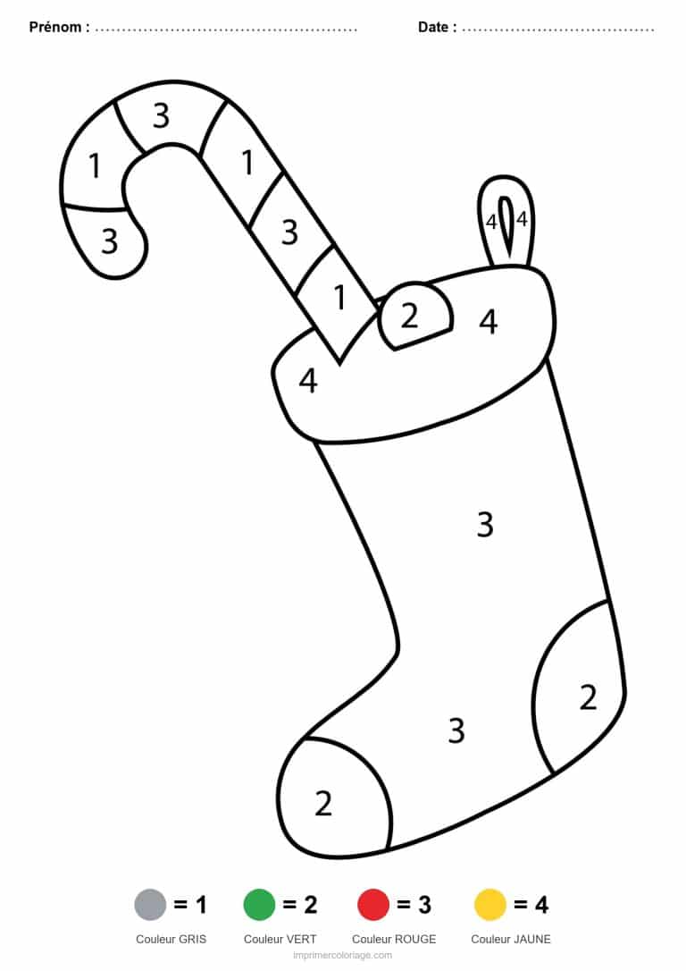 coloriage magique noel chaussette de noel, dessin gratuit &agrave; imprimer