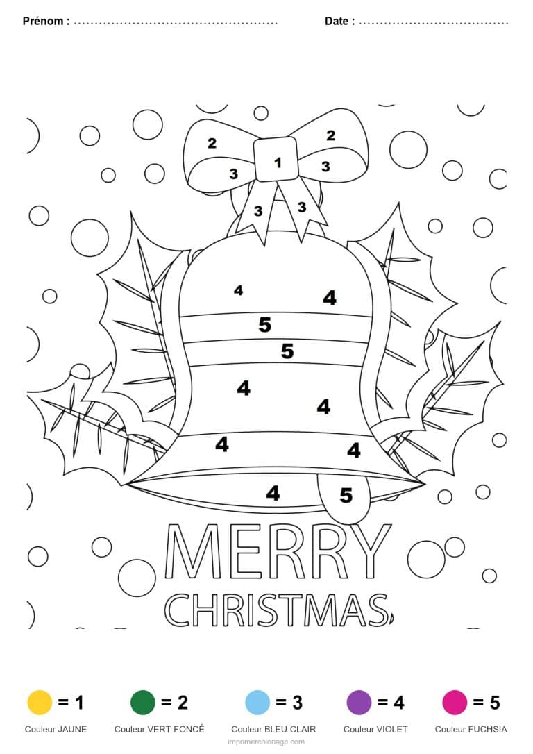 coloriage magique noel cloche de noel, dessin gratuit &agrave; imprimer
