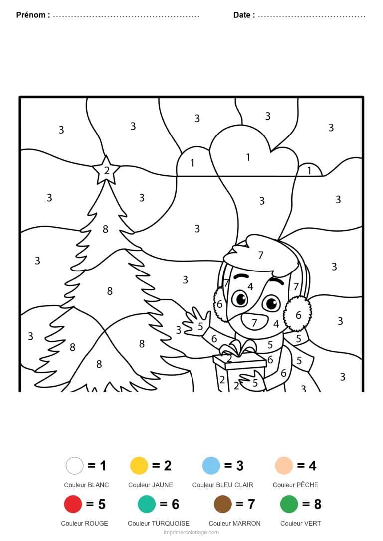 coloriage magique noel enfant et sapin 2, dessin gratuit &agrave; imprimer