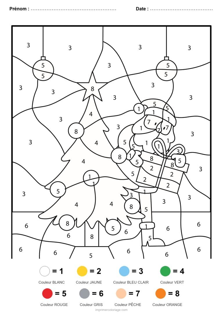 coloriage magique noel enfant et sapin, dessin gratuit &agrave; imprimer