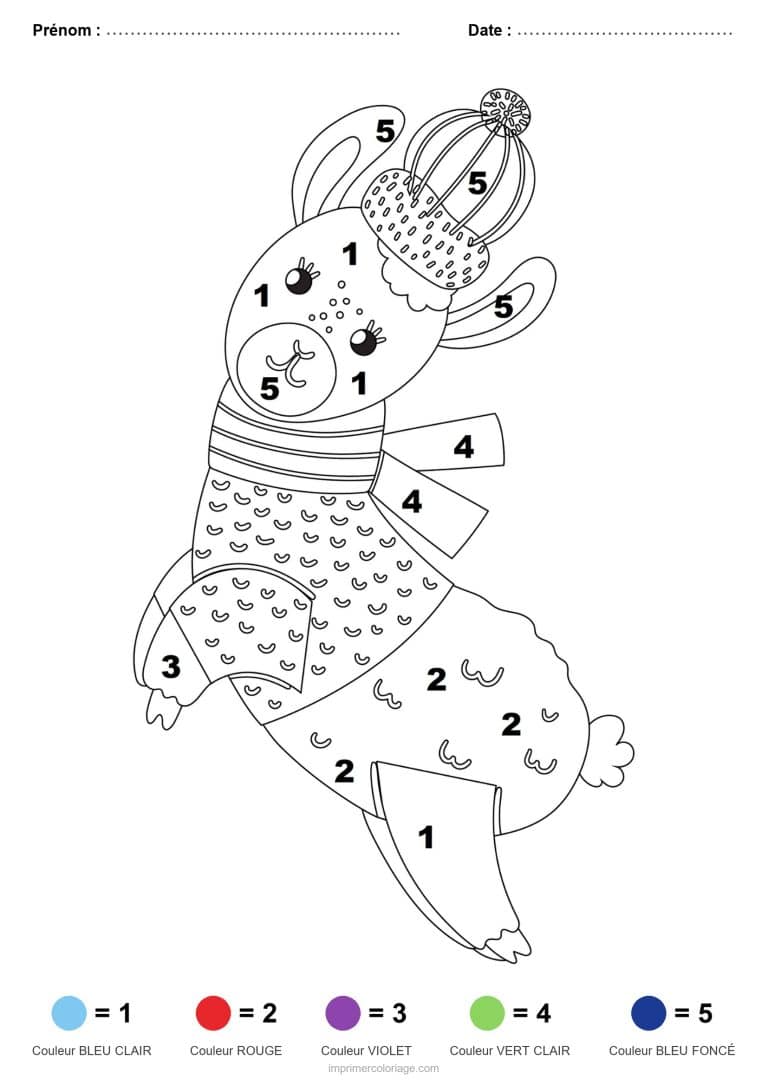 coloriage magique noel lapin au bonnet, dessin gratuit &agrave; imprimer