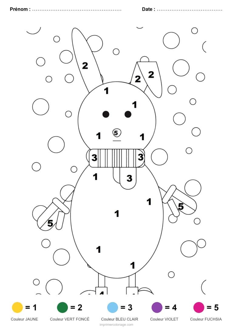 coloriage magique noel lapin de neige, dessin gratuit &agrave; imprimer