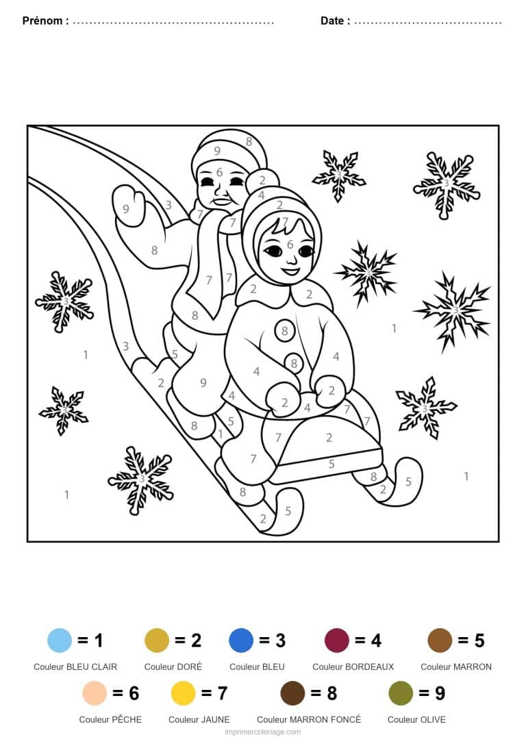 coloriage magique noel luge, dessin gratuit &agrave; imprimer