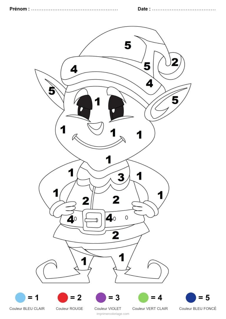 coloriage magique noel lutin a la ceinture, dessin gratuit &agrave; imprimer