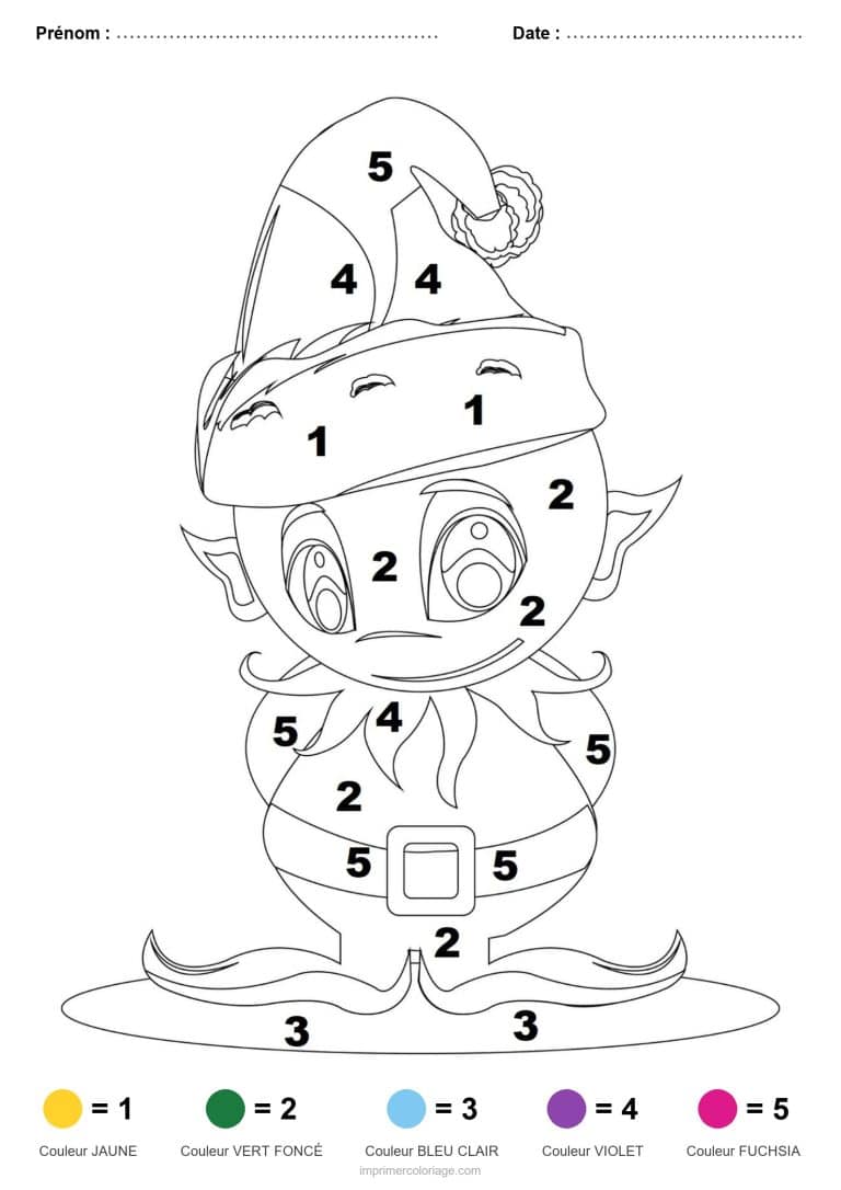 coloriage magique noel lutin au bonnet, dessin gratuit &agrave; imprimer