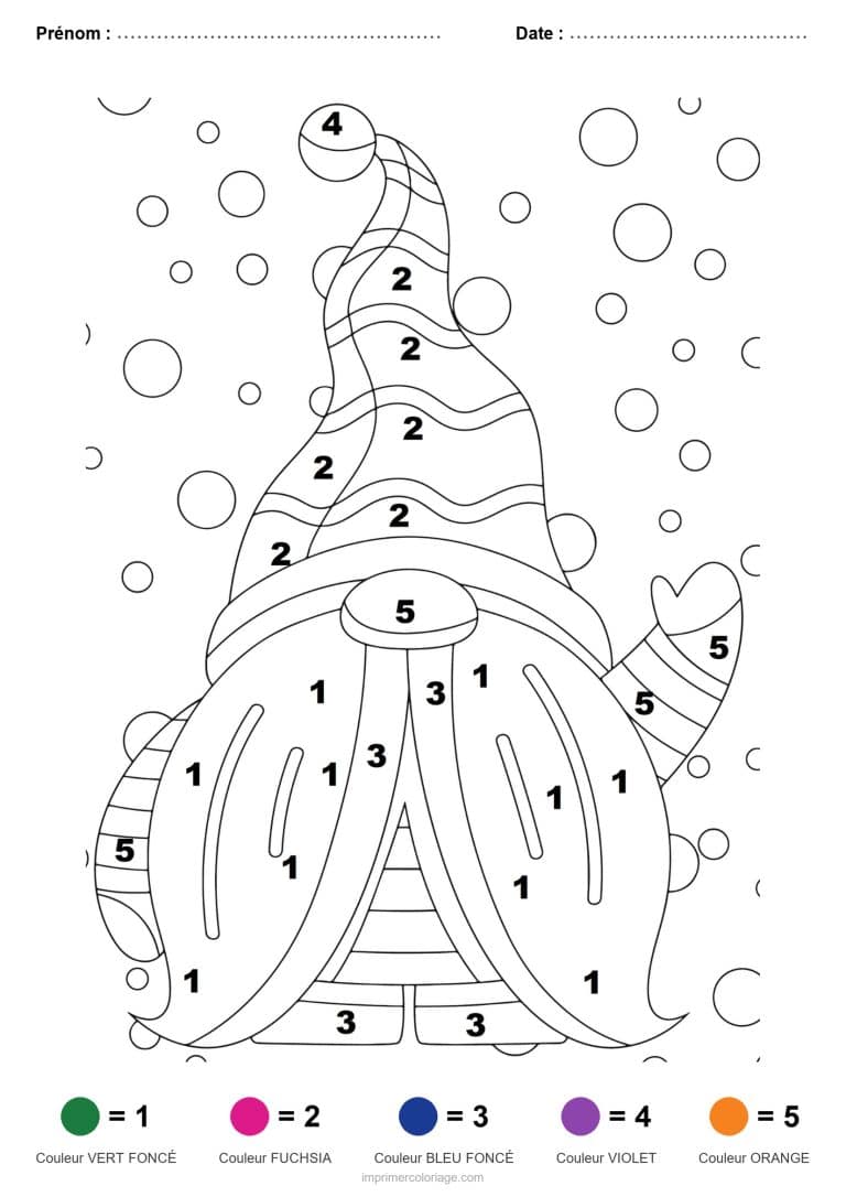 coloriage magique noel lutin au grand bonnet, dessin gratuit &agrave; imprimer