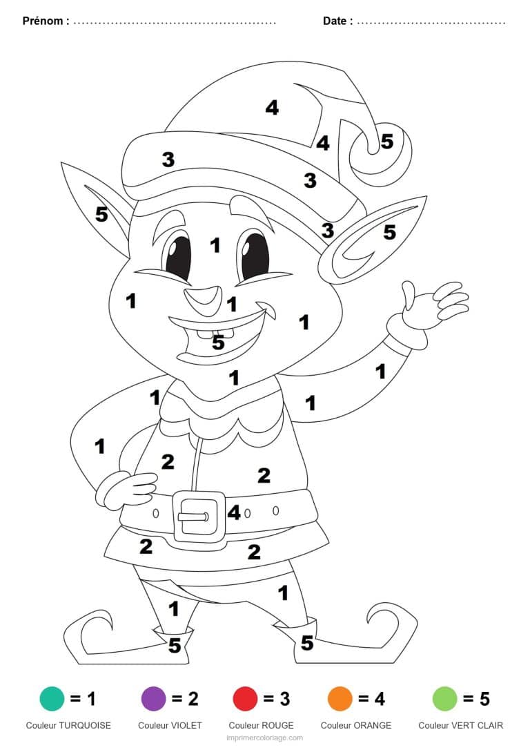 coloriage magique noel lutin qui salue, dessin gratuit &agrave; imprimer