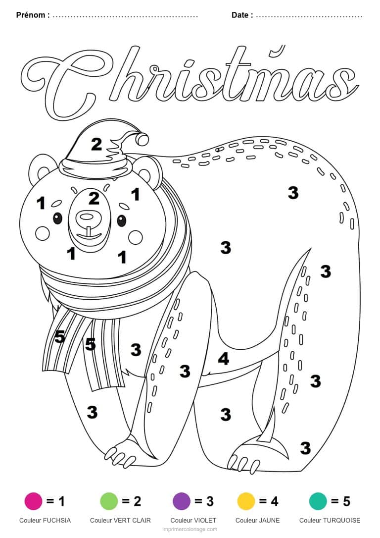 coloriage magique noel ours polaire, dessin gratuit &agrave; imprimer