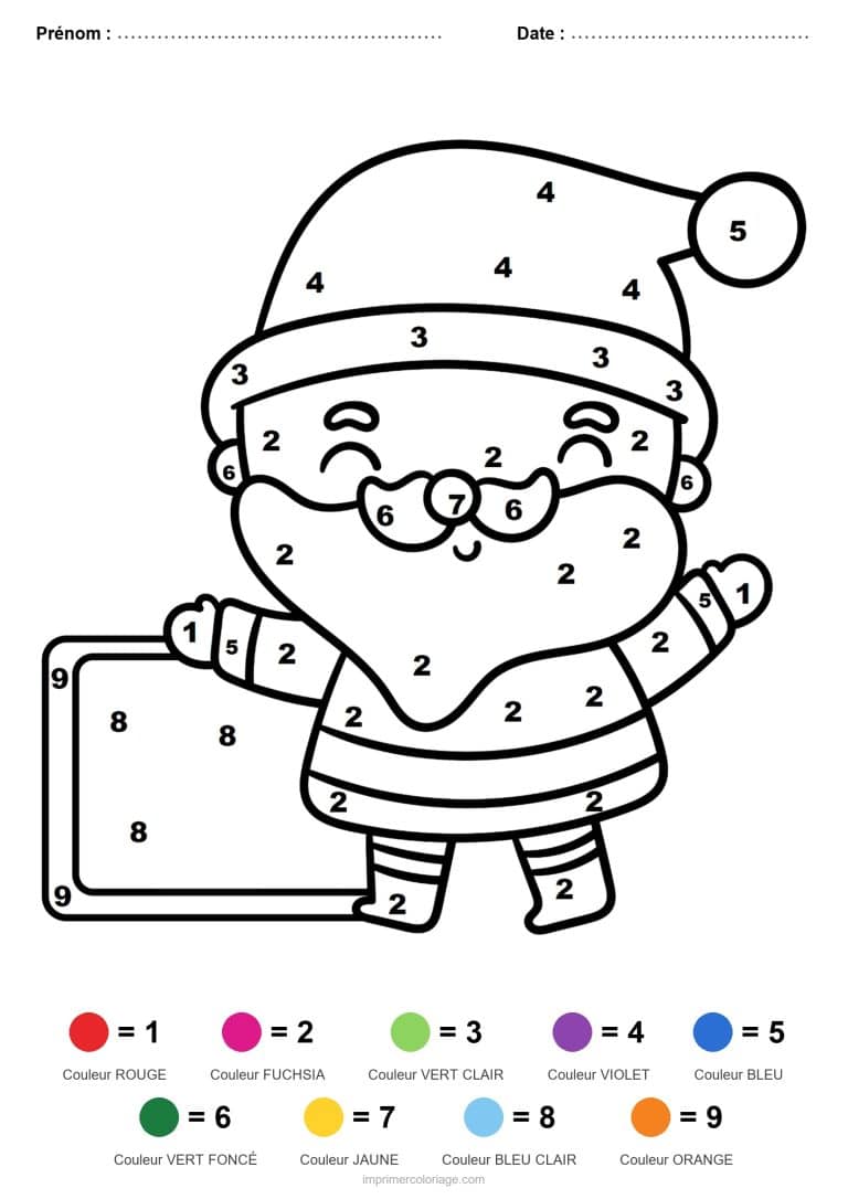 coloriage magique noel pere noel a l ardoise, dessin gratuit &agrave; imprimer
