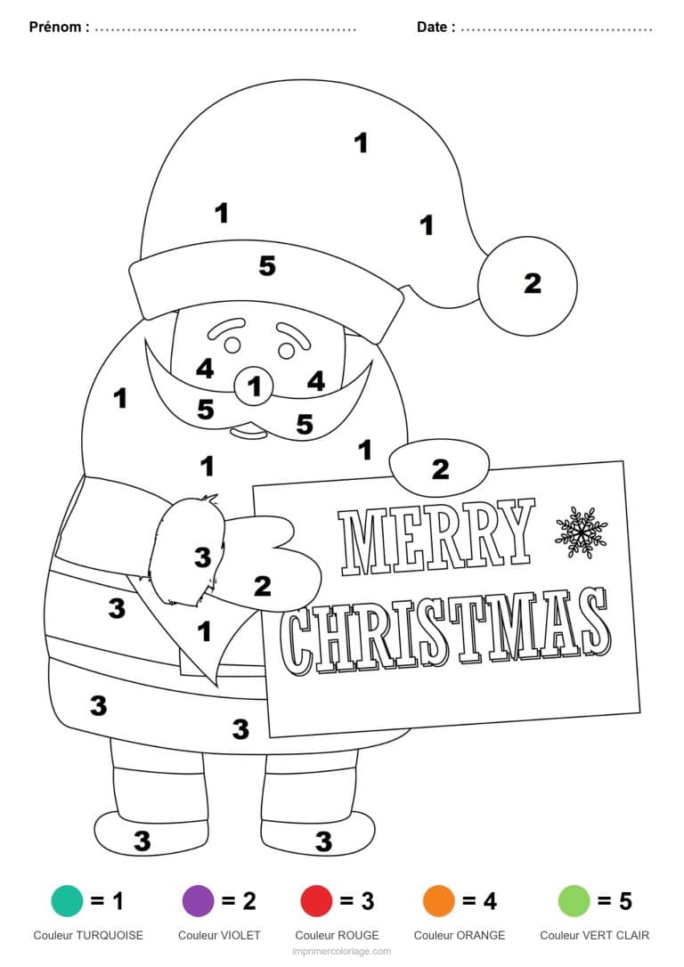 coloriage magique noel pere noel a la carte, dessin gratuit &agrave; imprimer