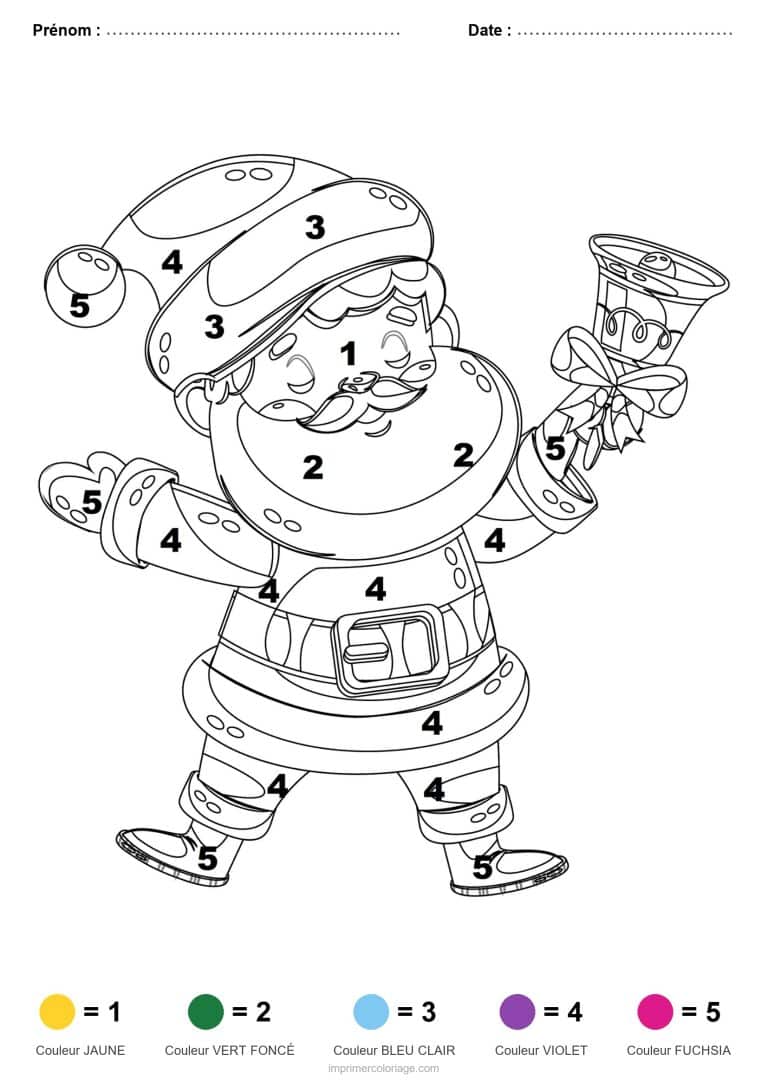 coloriage magique noel pere noel a la cloche, dessin gratuit &agrave; imprimer