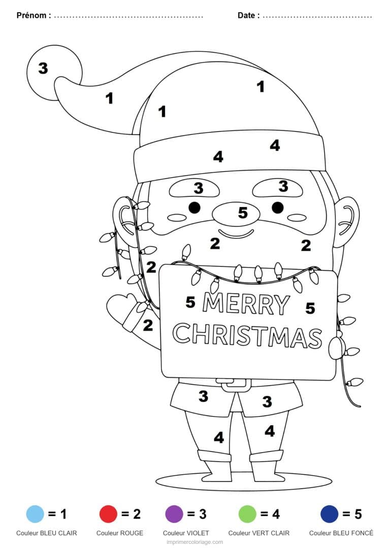 coloriage magique noel pere noel a la guirlande, dessin gratuit &agrave; imprimer