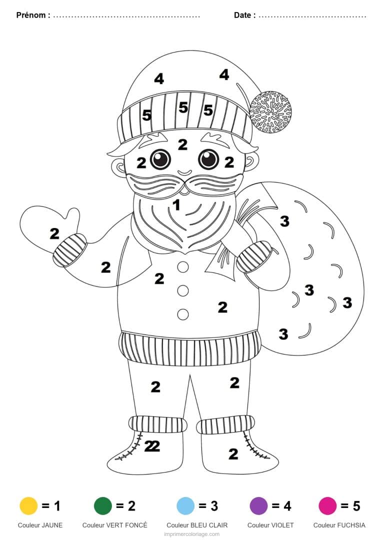 coloriage magique noel pere noel a la hotte, dessin gratuit &agrave; imprimer