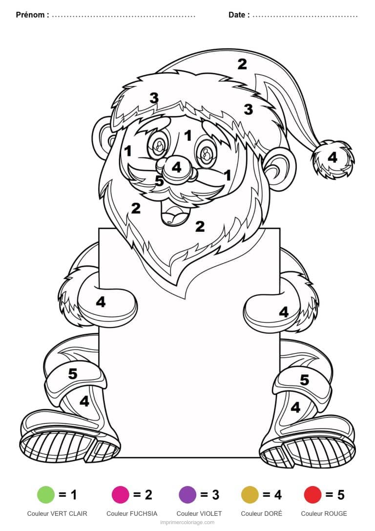 coloriage magique noel pere noel a la pancarte 2, dessin gratuit &agrave; imprimer